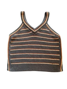 Madewell Gray Cropped Knit Tank with Orange and Cream Stripe